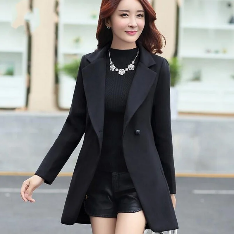 

Fit Slim Long Sleeve Double Breasted Lapel Womens Woolen Coats Autumn Winter New Thick Fashion Medium Length Coats Plus Size