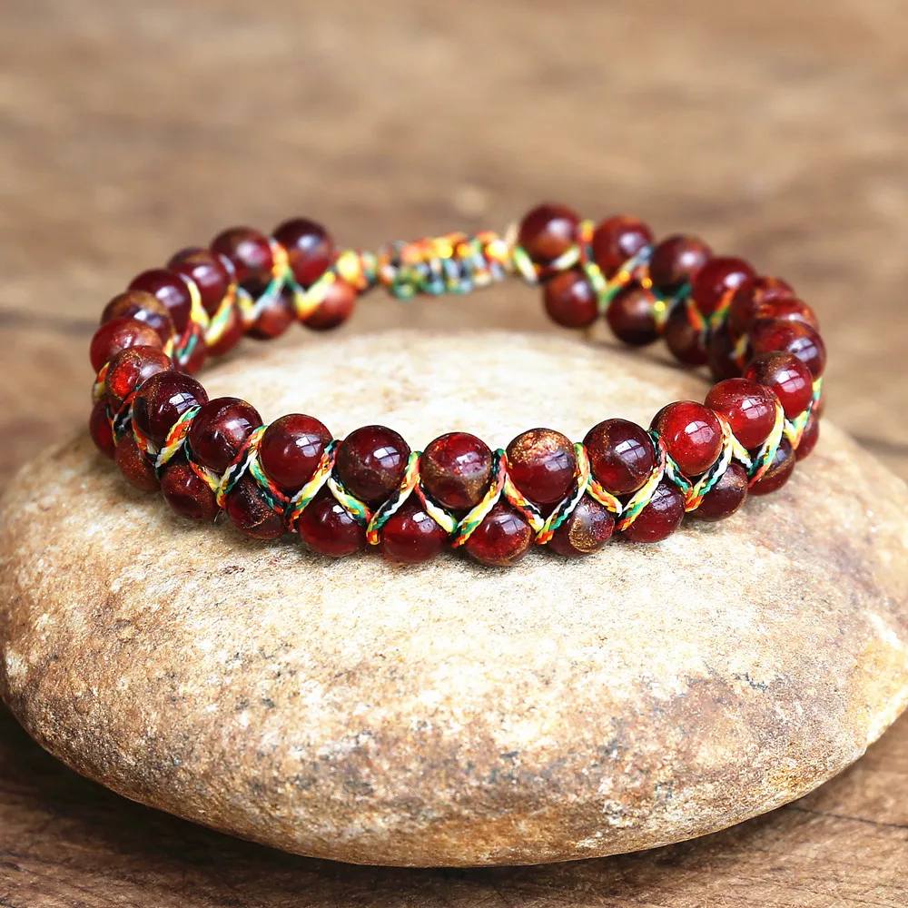 Handmade Braided Bracelet Women Men Friendship Strand Charm Bracelet Double Layer Cloisonne Beaded Bracelet Jewelry