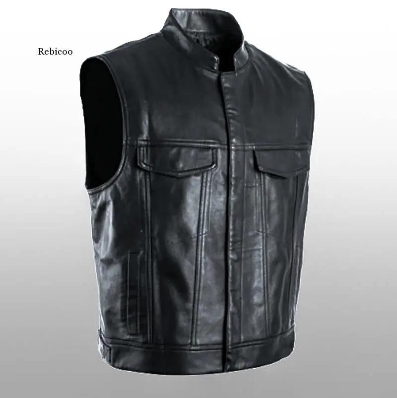 Men's Vest Leather Jacket Vest Sleeveless Casual Pu Streetwear Punk Hip Hop Black Cool Retro Style Motorcycle Jacket