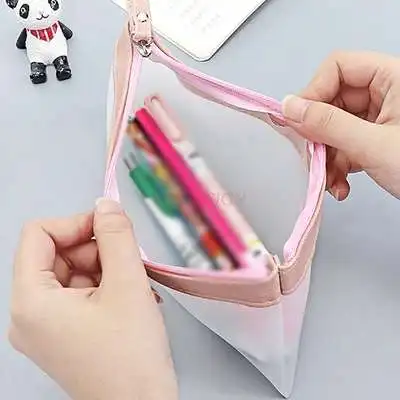 Creative small fresh pencil bag translucent matte pencil bag large capacity simple girl storage stationery bag