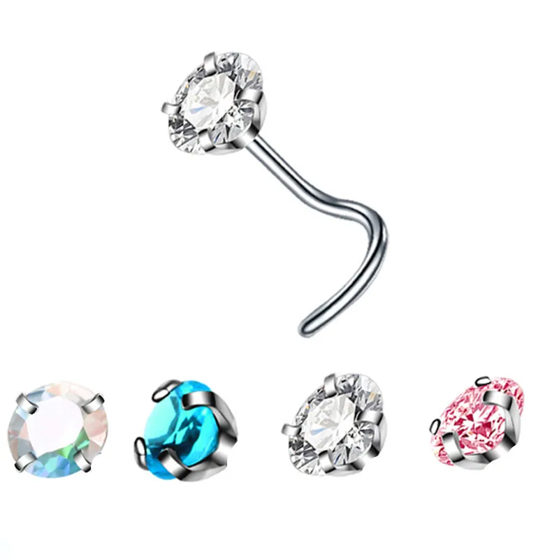 Crystal L Shape Nose Stud Set Stainless Steel