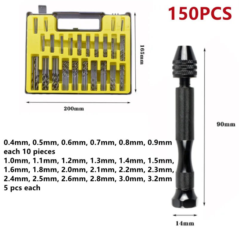 1 Bộ Xoắn Mini Mũi Tay Micro Mũi Móc Khóa Chuck Có Ngăn Tay Vặn Khoan Kẹp Mũi Khoan Xoắn Bit 10/20/25/150 Viên
