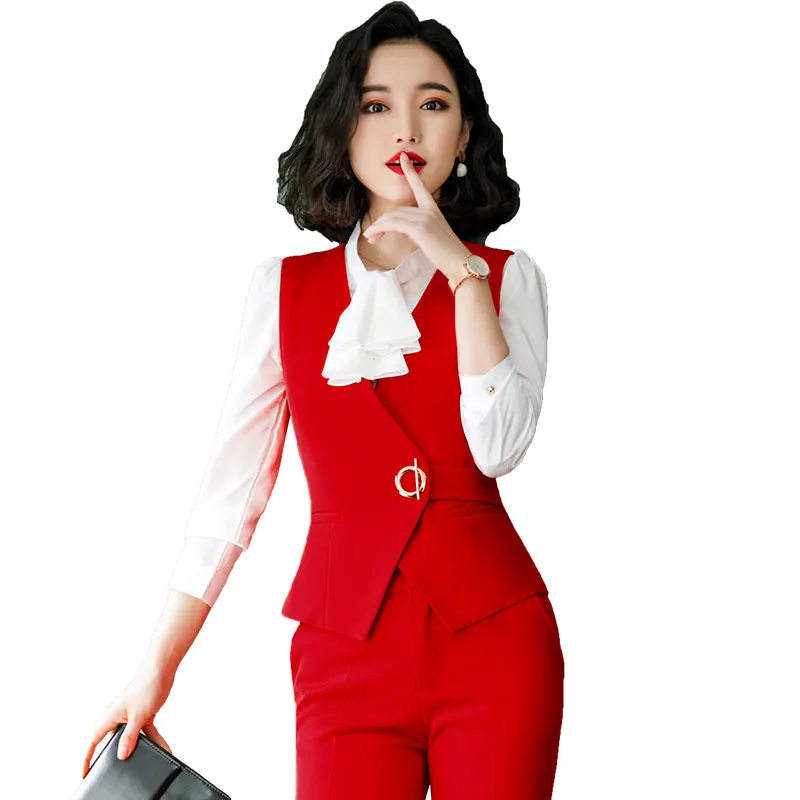 

Lenshin 2 Piece Set High-quality Formal Vest Pant Suit Women Office Wear Sleeveless Jacket Office Lady Business Wear Sets