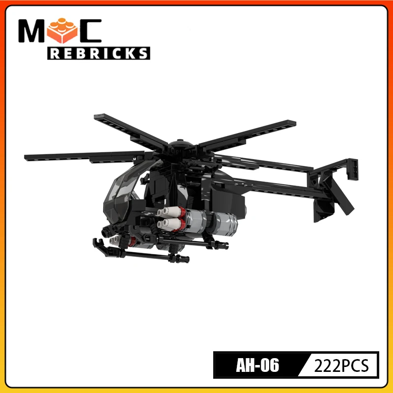 

Kids BricksToy Gift Military Series Modern Aircraft AH-06 Little Bird Helicopter Manned and Firepower Version MOC Building Block