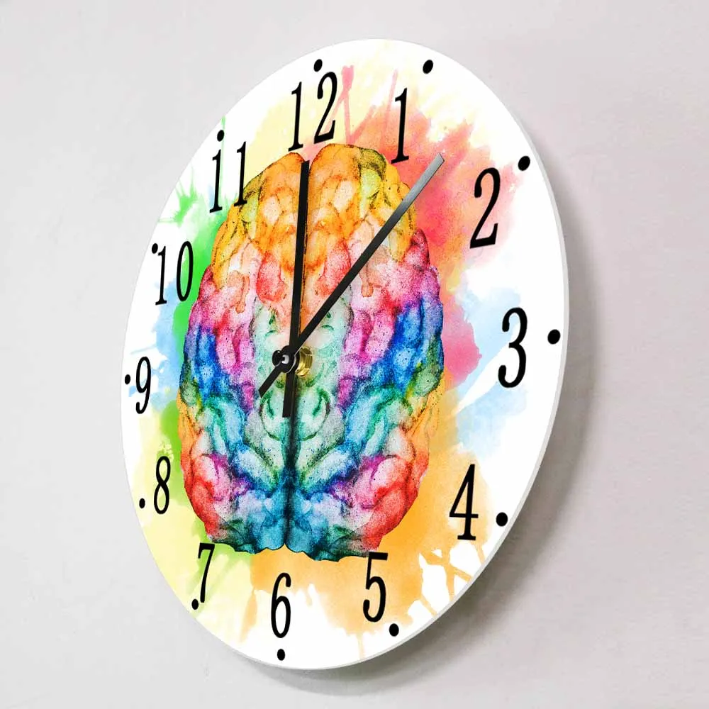 Colorful Brain Spray Paint Anatomy Printed Wall Clock Medical Office Decor Timepieces Silent Quartz Clock Watch Neurologist Gift