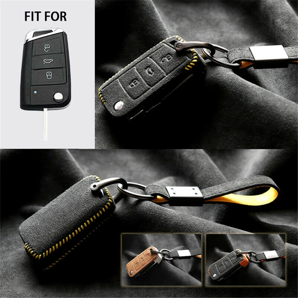 

Suede Leather Flip Remote Start Car Key Cover Case Protector Holder Auto Accessories For VW Golf 7 Skoda Octavia Seat Leon Ibiza