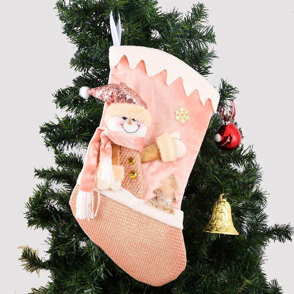 Pink Series Large Christmas Stocking Fireplace Decor Socks Gift Bags Candy Holder Christmas Decor for Home Drop Ornament Pendant