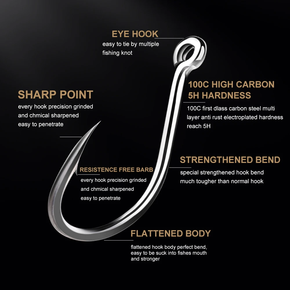 100pcs/box High Carbon Fishhooks Carp Fishing Hooks Barbed Hooks With Hole Fishing Tackle Accessories 14 Sizes 1-14#