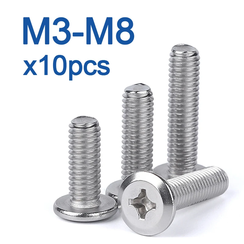 10pcs/lot M3 M4 M5 M6 M8  A2-70 Stainless Steel Large Flat Phillips Head Allen Furniture Rivet Screw Connector Joint Bolt