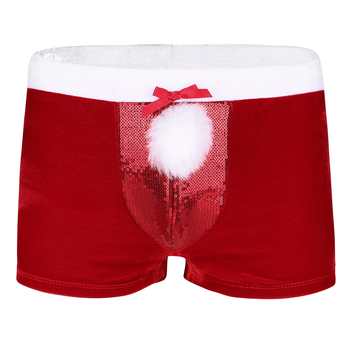 Mens Velvet Boxer Shorts Brief Christmas Santa Claus Shorts Underwear Holiday Funny Red Underpants Lingerie Theme Party Costume
