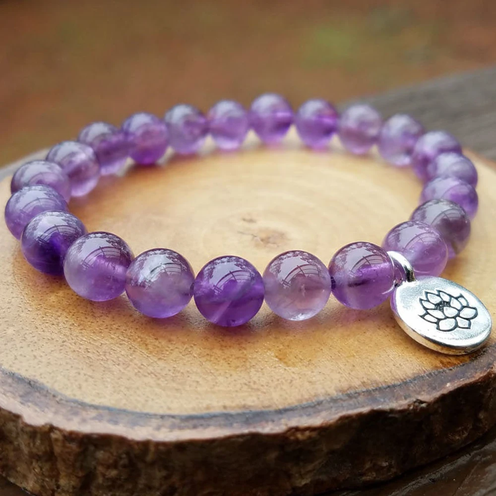 Wholesale Natural AA Grade Amethyst Bracelet Women`s Energy Wrist Mala Yoga Bracelet High Quality Firendship Bracelet Best Gift