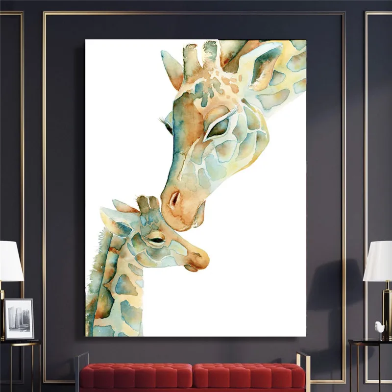 Wall Art HD Prints Home Decor Giraffe Maternal Love Poster Pictures Cartoon Canvas Paintings For Living Room No Frame Artwork