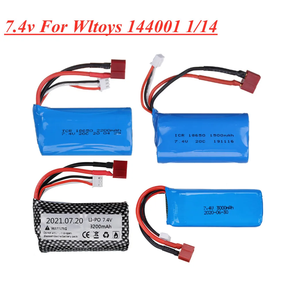 

Литий-полимерный аккумулятор для Wltoys 144001 car 2s 7,4 V 1500/2200/3000/3200mAh, T-образный разъем для Wltoys 144001 12423 12428, запчасти для радиоуправляемых автомобилей