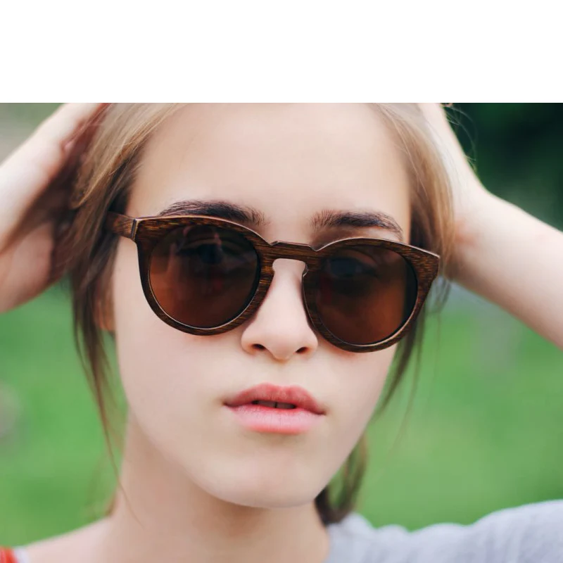 Round Wood Bamboo Polarized Sunglasses for Men and Women Clear Vision With Leather Case Free Shipping