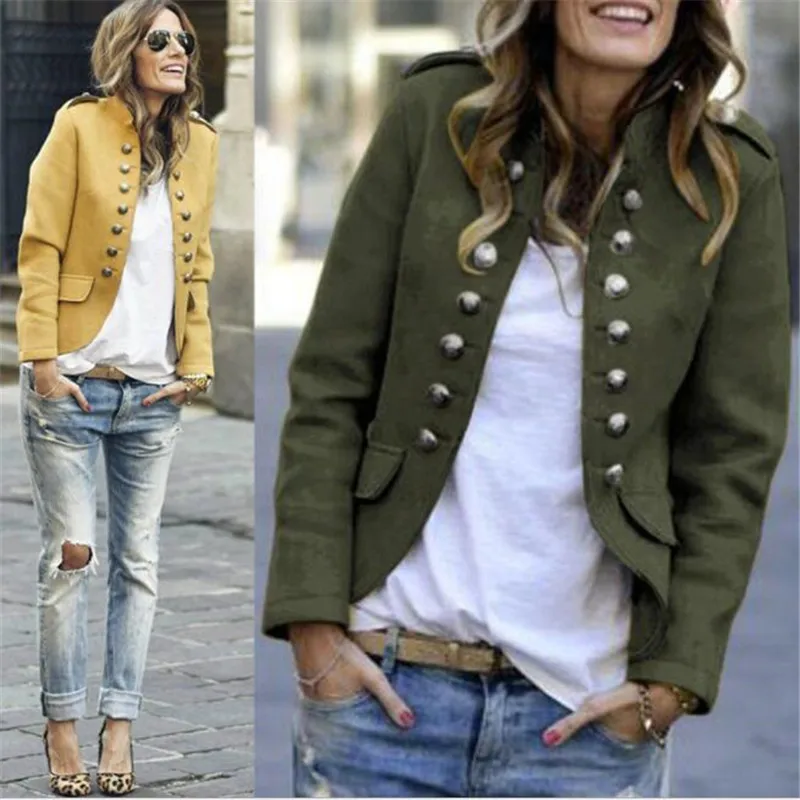 Blazer Women Jackets Long Sleeve Row Buckle Self-cultivation Small Suit Loose Yellow Red Coat Pattern Hot Style Femme Mujer