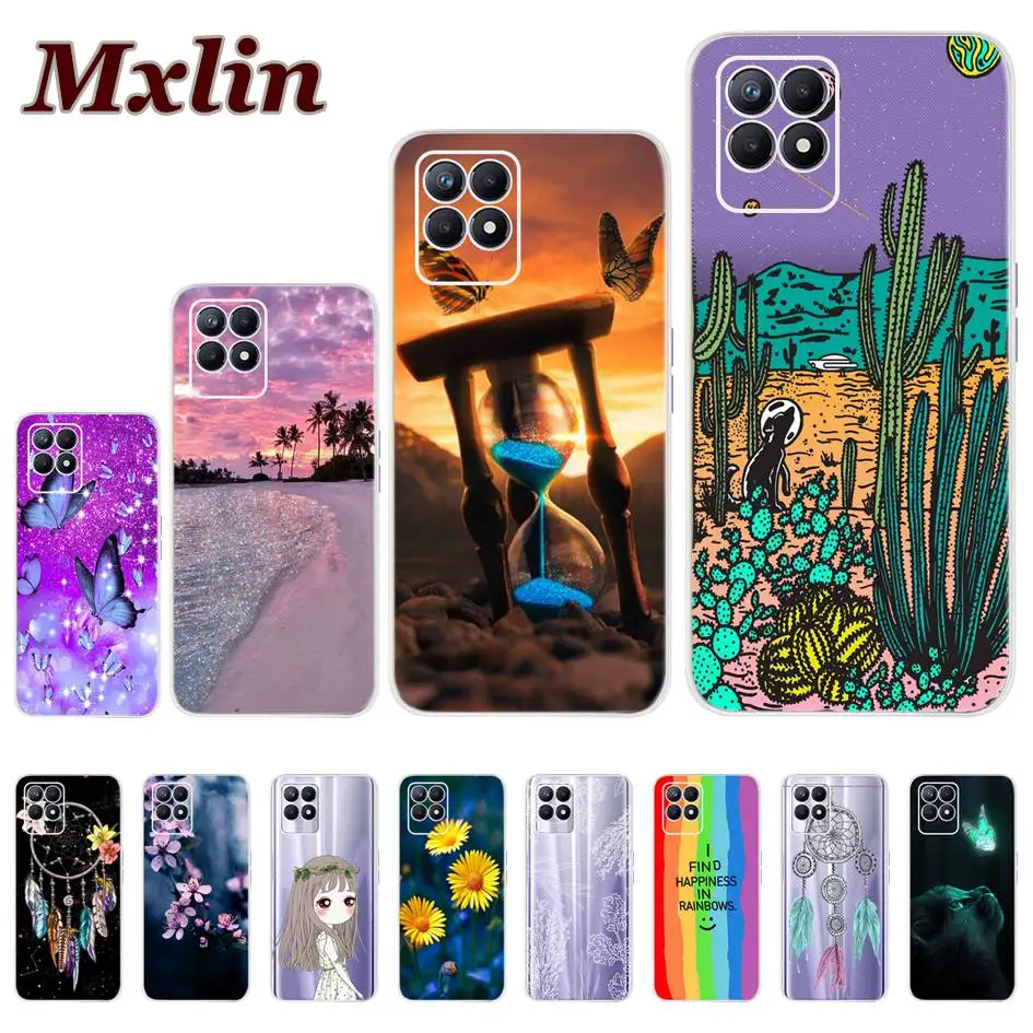 For Realme 8i Case Cover For OPPO Realme 8 Pro 2021 Bumper Fashion Sunset Printed Soft Back Fundas on Realme8 4G RMX3085 Housing