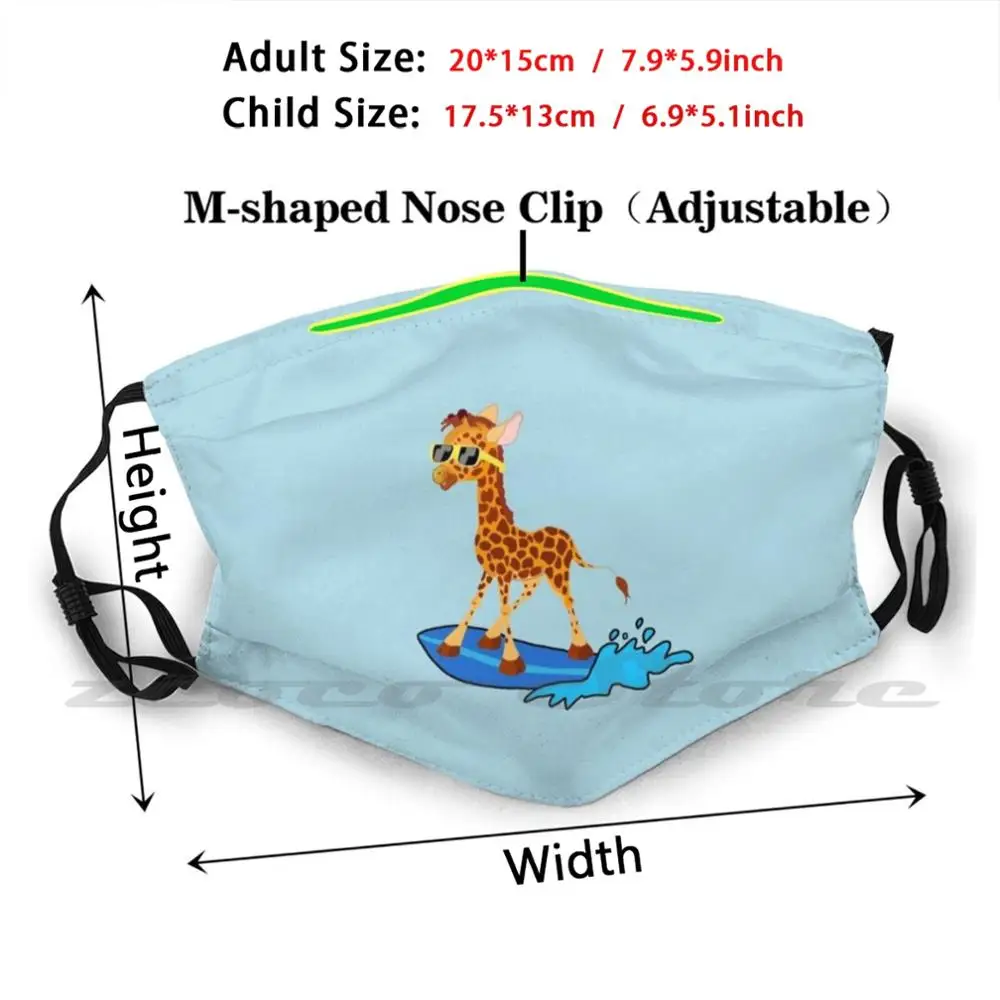 Surfer Giraffe Mask Cloth Washable DIY Filter Pm2.5 Adult Kids Surfing Giraffe Silly Sunglasses Water Ocean Lake Surf Surfboard