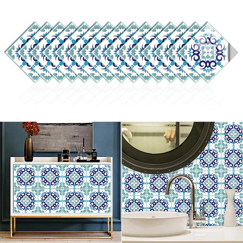 15pcs/set 8/10/12/15cm Floor Tiles Diagonal Wall Stickers Desk Wardrobe Decoration Art Mural Bathroom Waist Line PVC Wall Decals