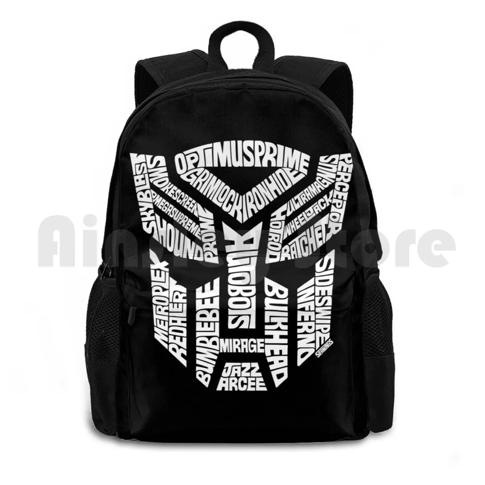 Autobots White Outdoor Hiking Backpack Riding Climbing Sports Bag Autobots Decepticons Comics Typography Seanings Movie Show