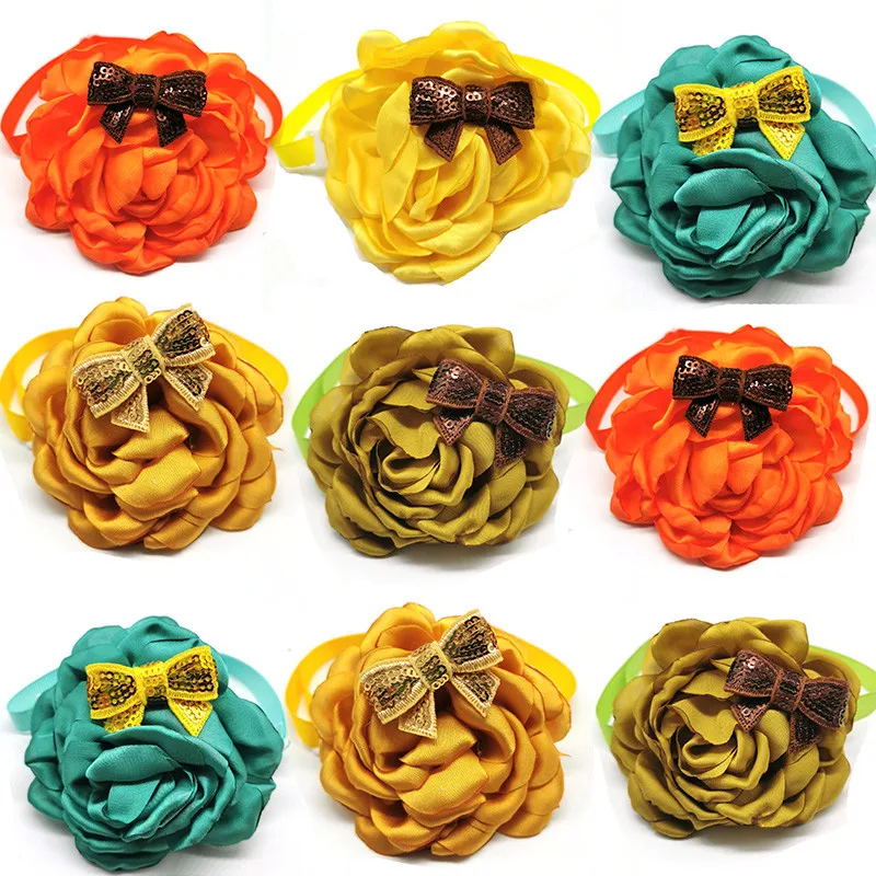 

30pc Thanksgiving Flowers Fall Pet Dog Bow Ties for Puppy Middle Dogs Accessories with Adjustable Neckties Dog Grooming Products