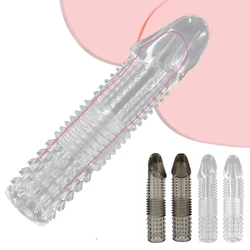 Reusable Men Condom Penis Sleeve Thread Cock Enlargment Extension Sleeve Ejaculation Delay Male Extender Sex Toys for Adults Men