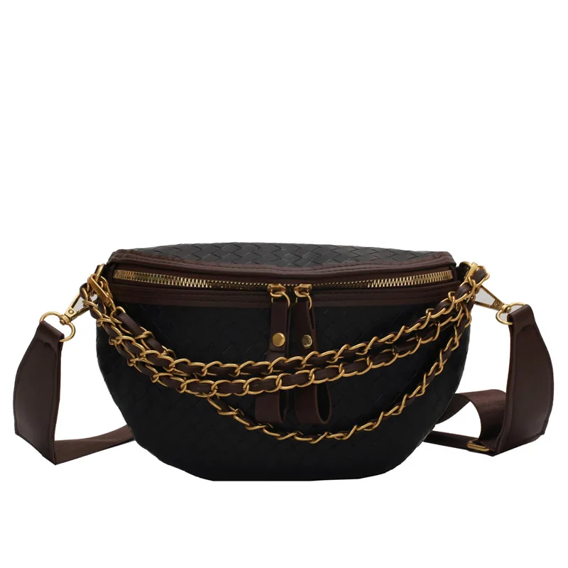 Riñonera Retro con cadena pequeña para mujer, bolso cruzado de cuero a cuadros para la cintura, bolso de pecho de diseñador de lujo, bolso con cinturón femenino