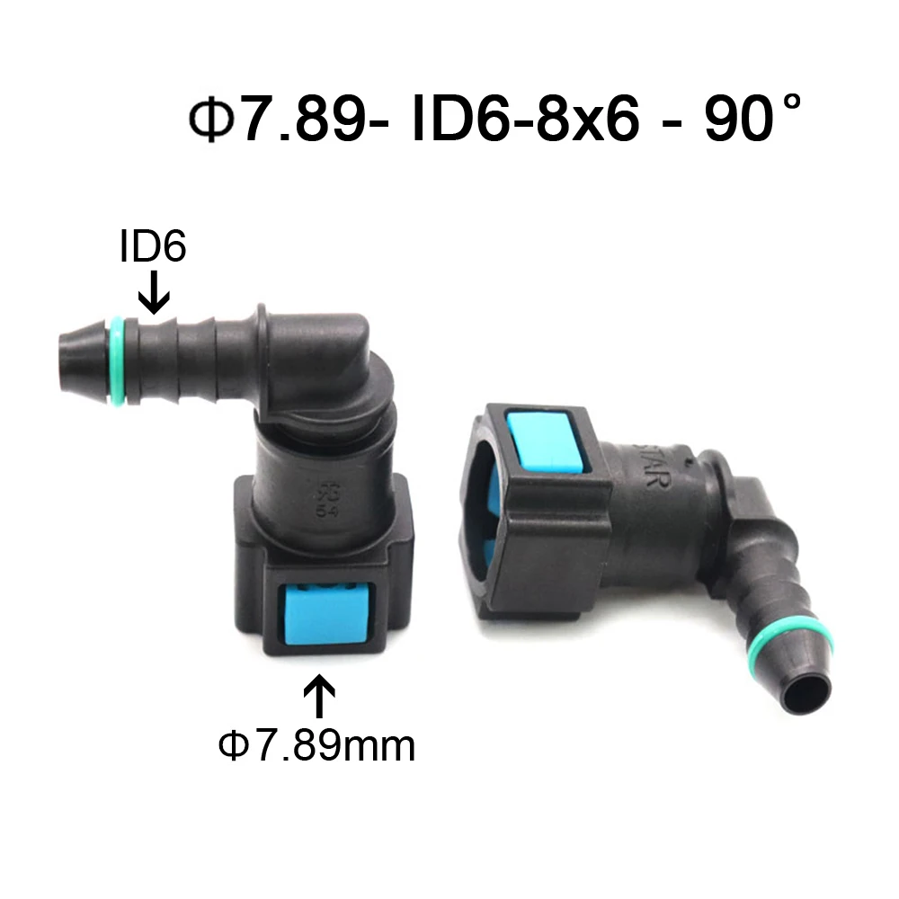 High Quality 7.89mm ID6 8x6 SAE 5/16 Fuel pipe joint Fuel line quick connector plastic fittings female connector 90 degree 2PCS