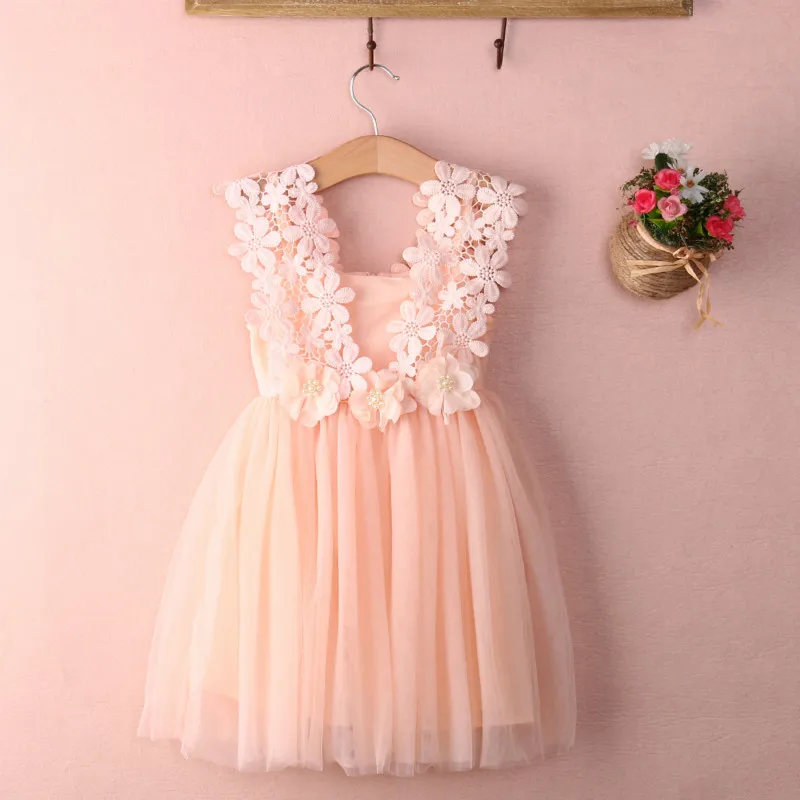 Kids Baby Girls Princess Dress Lace Tulle Flower Party Gown Backless Fancy Dridesmaid Dress Sundress Girls Cute Summer Clothes