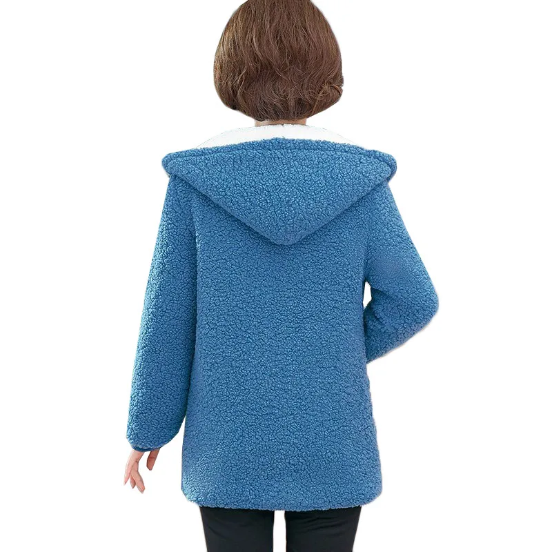 6XL Middle-aged Elderly Women\'s Lamb Wool Coat 2021 New Winter Plus Velvet Cotton Jacket Loose Mid-length Female Hooded Overcoat