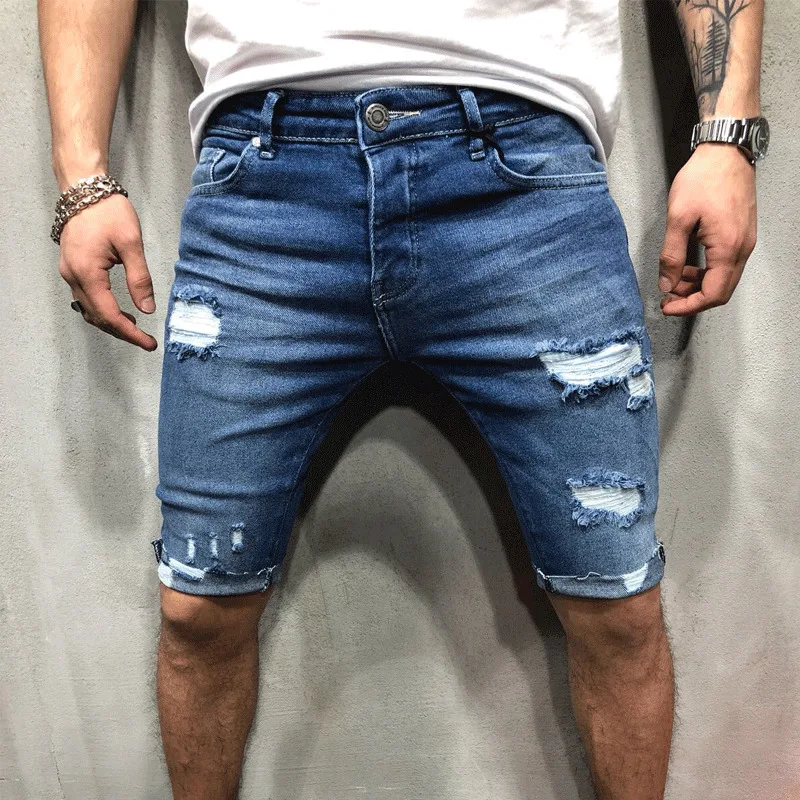 Pantalones vaqueros cortos de mezclilla, para hombre, ajustados, superelásticos, verano