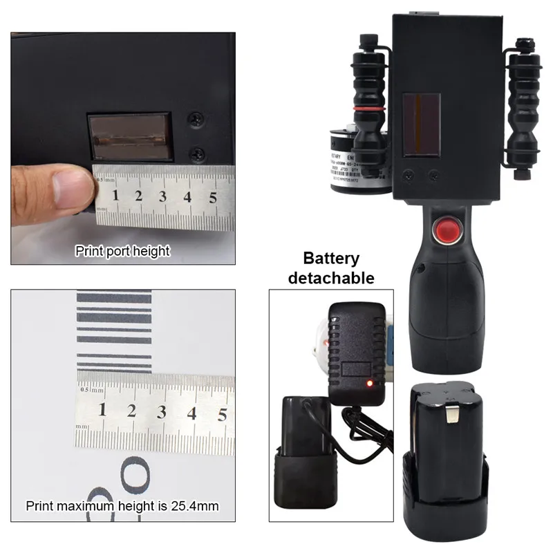 25.4mm Handheld Printer Mini Inkjet with  25 Languages & 300-600DPI Touch Screen for  Bar Batch Code Variable Date Number Logo