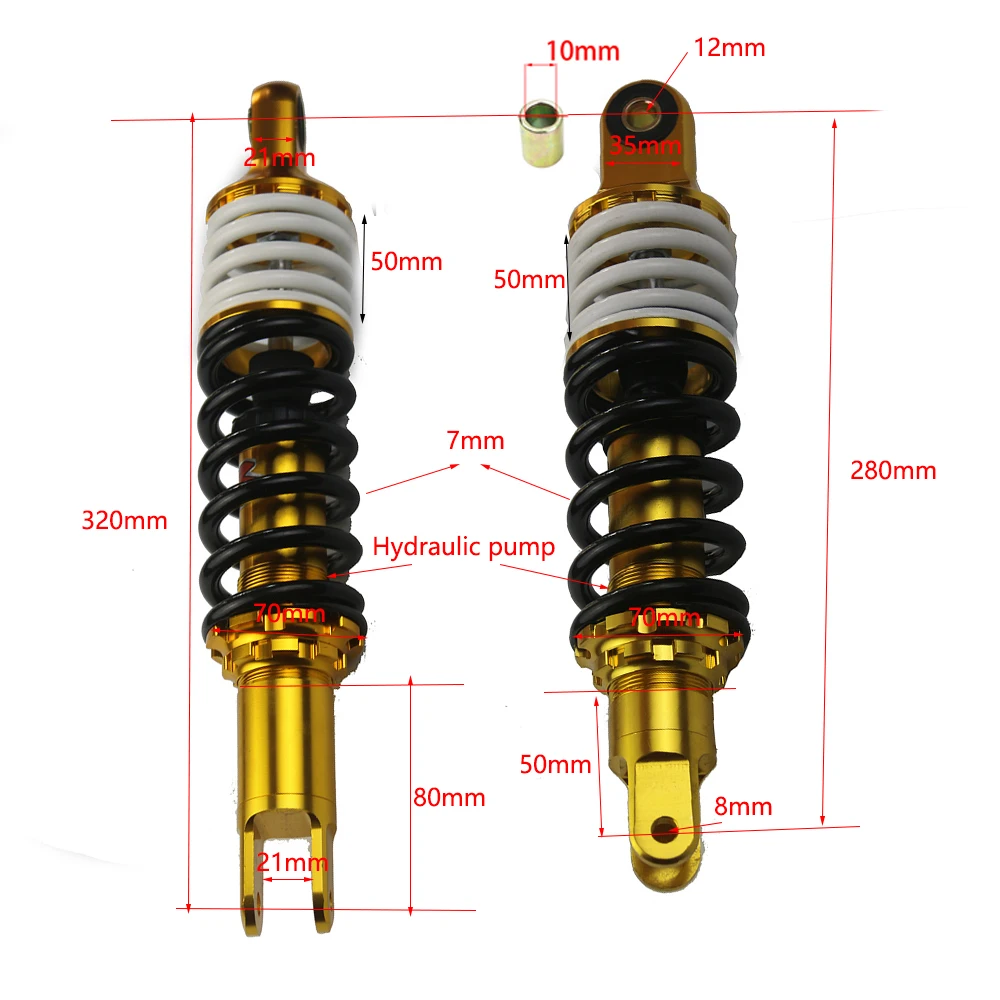 280mm 320mm Hydraulic Oil Damper Motorcycle Rear Shock Suspension Rebound Fork Struts Damping Shock Absorbers double Spring