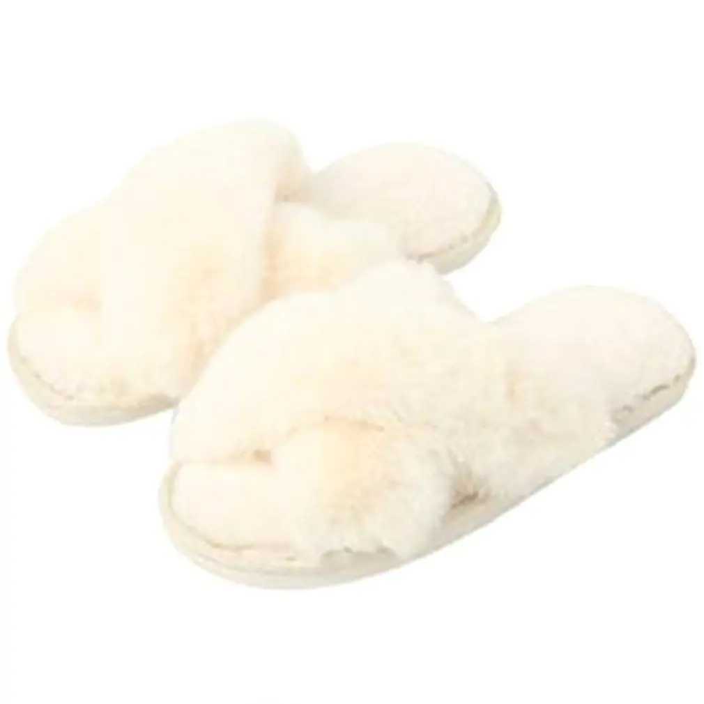 2021 Winter Nieuwe Vrouwen Slipper Soft Konijnenbont Cross Bovenste 3Cm Hak Platform Bont Warm Indoor Dames Open Teen pluizige Thuis Slippers