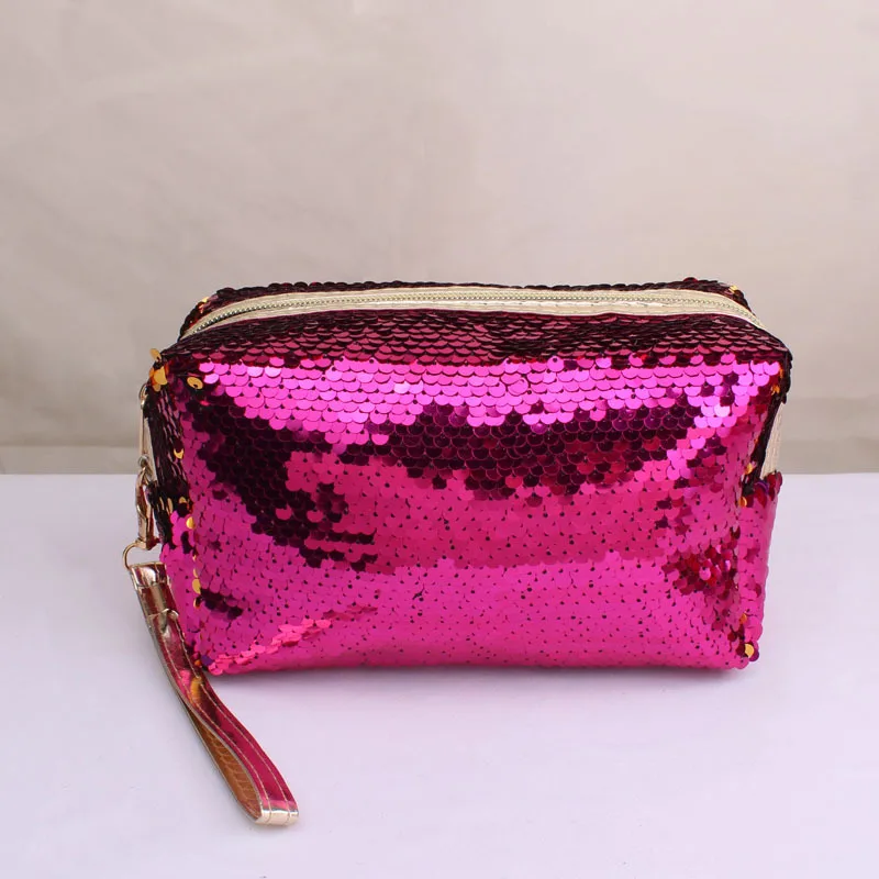 Fashion Shiny Sequin Portable Cosmetic Bag Organizer Holder Zipper Makeup Case Travel Storage Bag Women Girls Beauty Wash Pouch