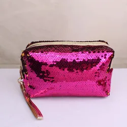 Moda brilhante lantejoulas portátil saco de cosméticos organizador titular zíper caso de maquiagem saco de armazenamento de viagem feminino meninas beleza lavagem bolsa