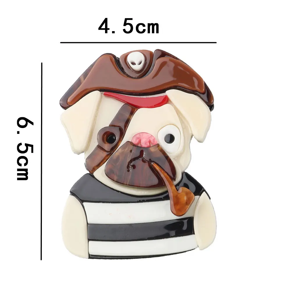 FishSheep Cute Pirate Dog Acrylic Broochs For Women Resin Animal Tobacco Pipe Safety Pins Brooch Handmade Christmas Gifts