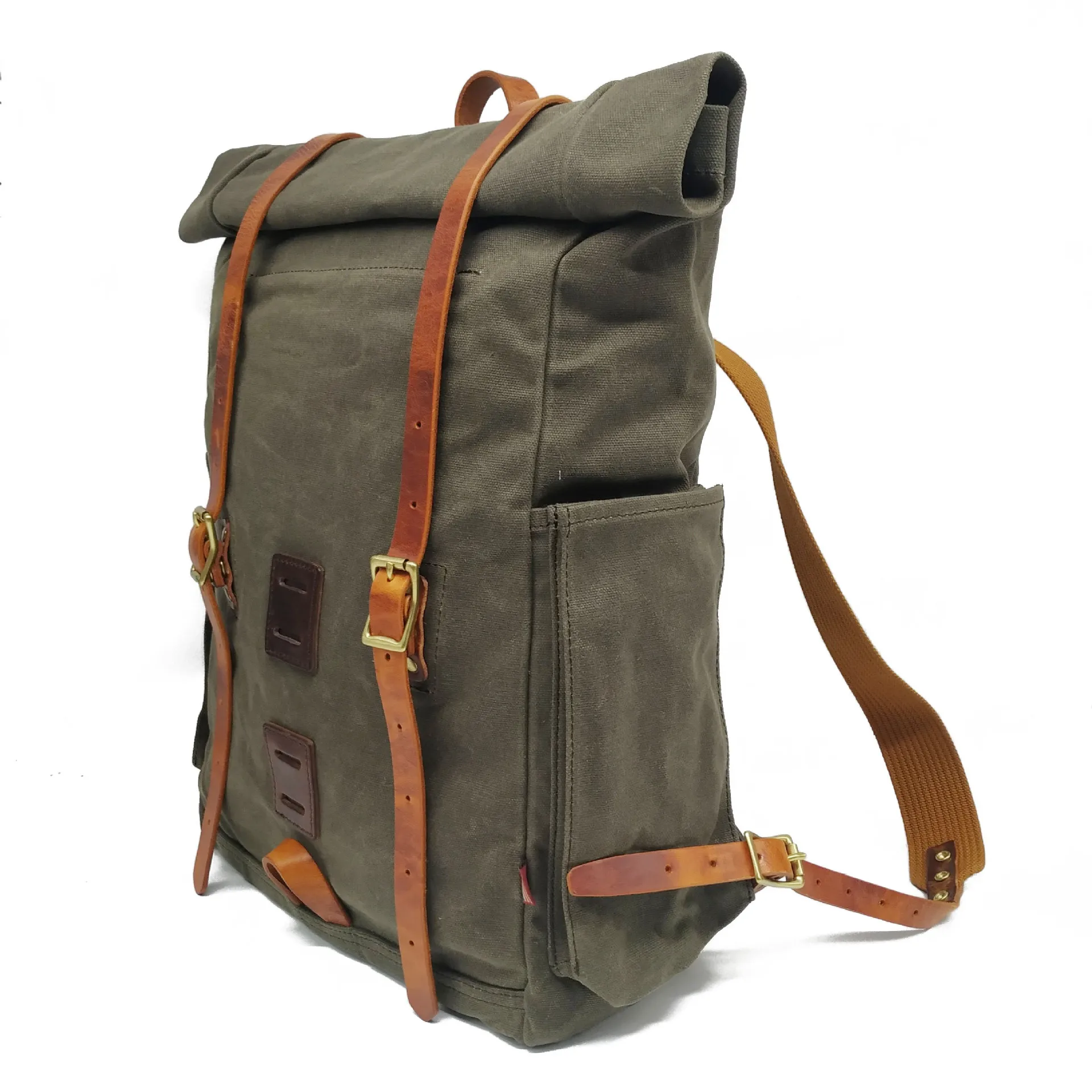 Waxed Canvas Backpack Hiking Camping Rucksack Men Trekking Large Laptop Bag 15 6 inches Vintage Leather Backpack