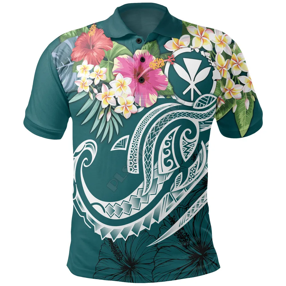 Polynesian Hawaii Kanaka Maoli Polo Shirt Summer Plumeria 3D Printed Polo Shirt Men Women Short Sleeve Summer T-shirt