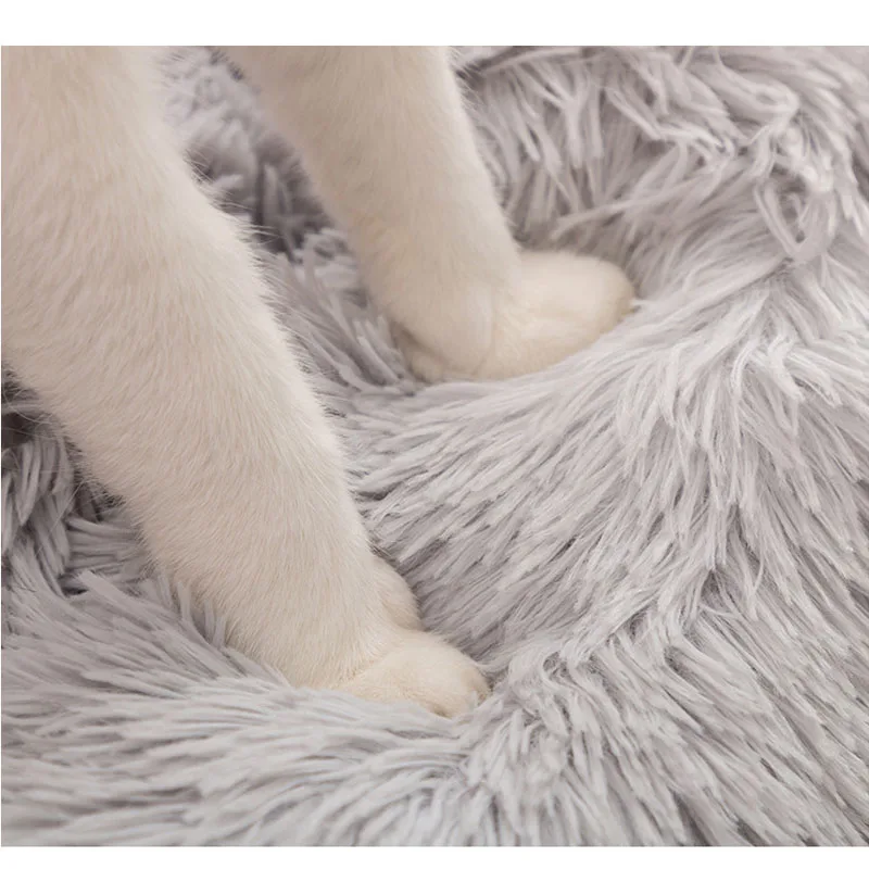 Round Cat Bed Super Soft Long Plush Dog Kennel Mat Puppy Round Cushion Portable Animal Sleeping Supplies Cats Winter Warm Bed