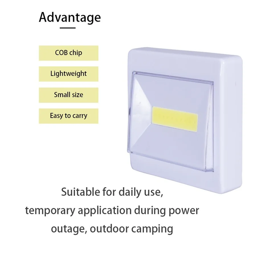 Mini COB LED Night Lights Camp Lamp AAA Battery Wall Light Operated with Switch Magic Tape for Cabinet Garage Corridor Magnetic