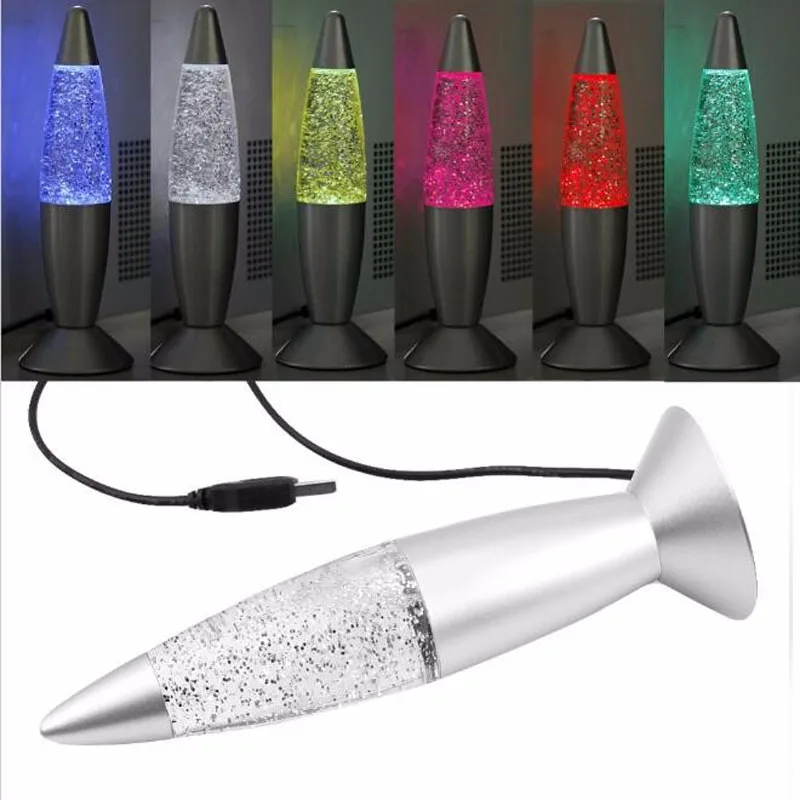 Imagem -04 - Mini Foguete Multi Cor Mudando Lava Lâmpada Rgb Led Glitter Usb Night Light Lâmpada com Adaptador de Carga ac para Decoração de Casa Lâmpada