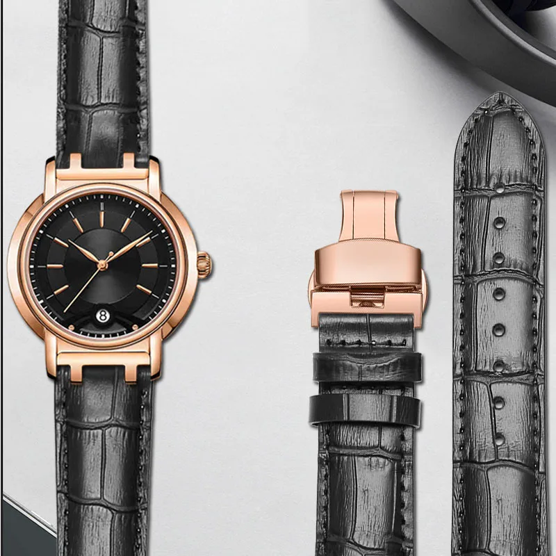 Genuine Leather watch strap For ROSSINI 5565 5566 Watchband with butterfly buckle 16mm 20mm black brown Dedicated interface Band
