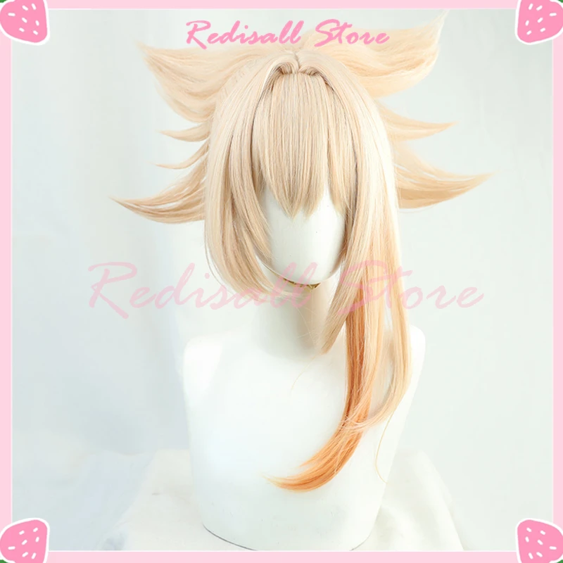 Yoimiya-Perruque Cosplay Synthétique pour Adulte, Cheveux Longs Dégradés, Blond, Orange, Degré de Chaleur, Bonnet de Perruque Gratuit, INAZUMA