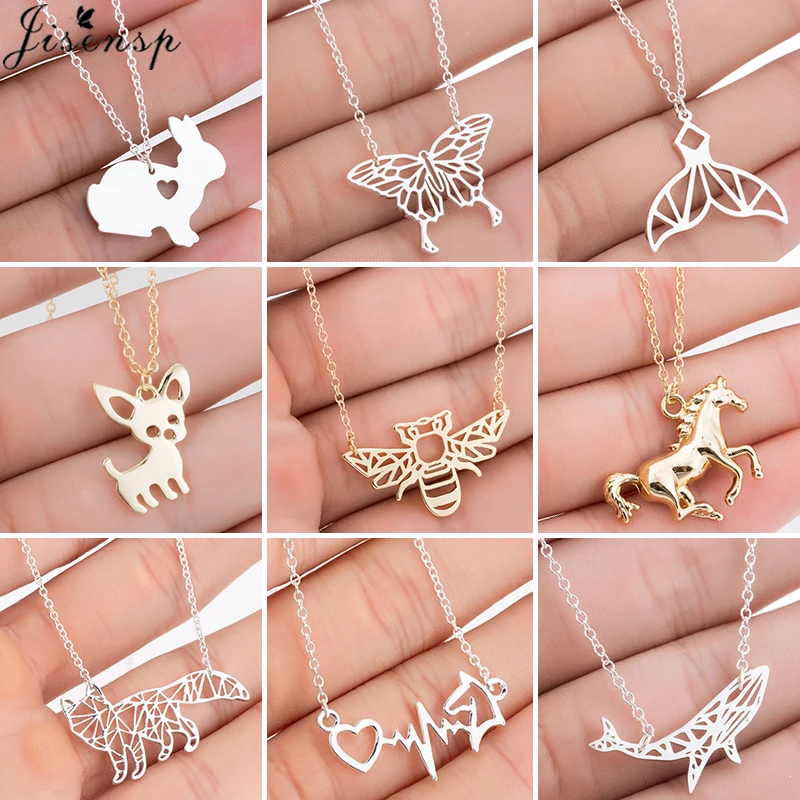 Cartoon Animal Choker Necklaces Stainless Steel Butterfly Rabbit Chihuahua Dog Pendant Necklace for Women Collares Bijoux Femme