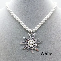 Retro Romantic Edelweiss Flowers Pendant Pearl Necklace Choker Clavicle Chain Necklace Jewelry for Women Beads