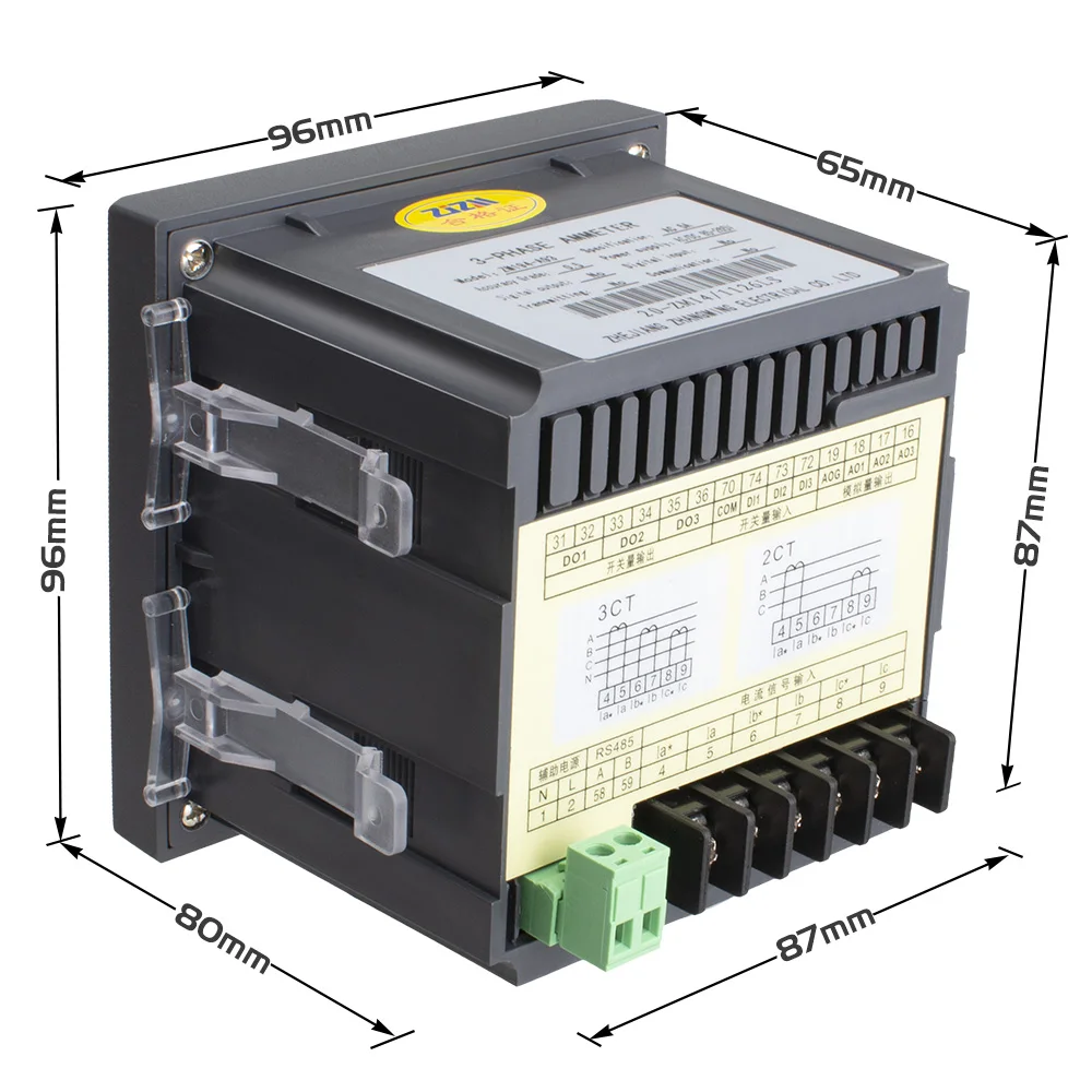 AC/DC 85-265V Three-Phase Ammeter Intelligent Digital Display Ampere Current Meter Electrical Instrument 96x96mm
