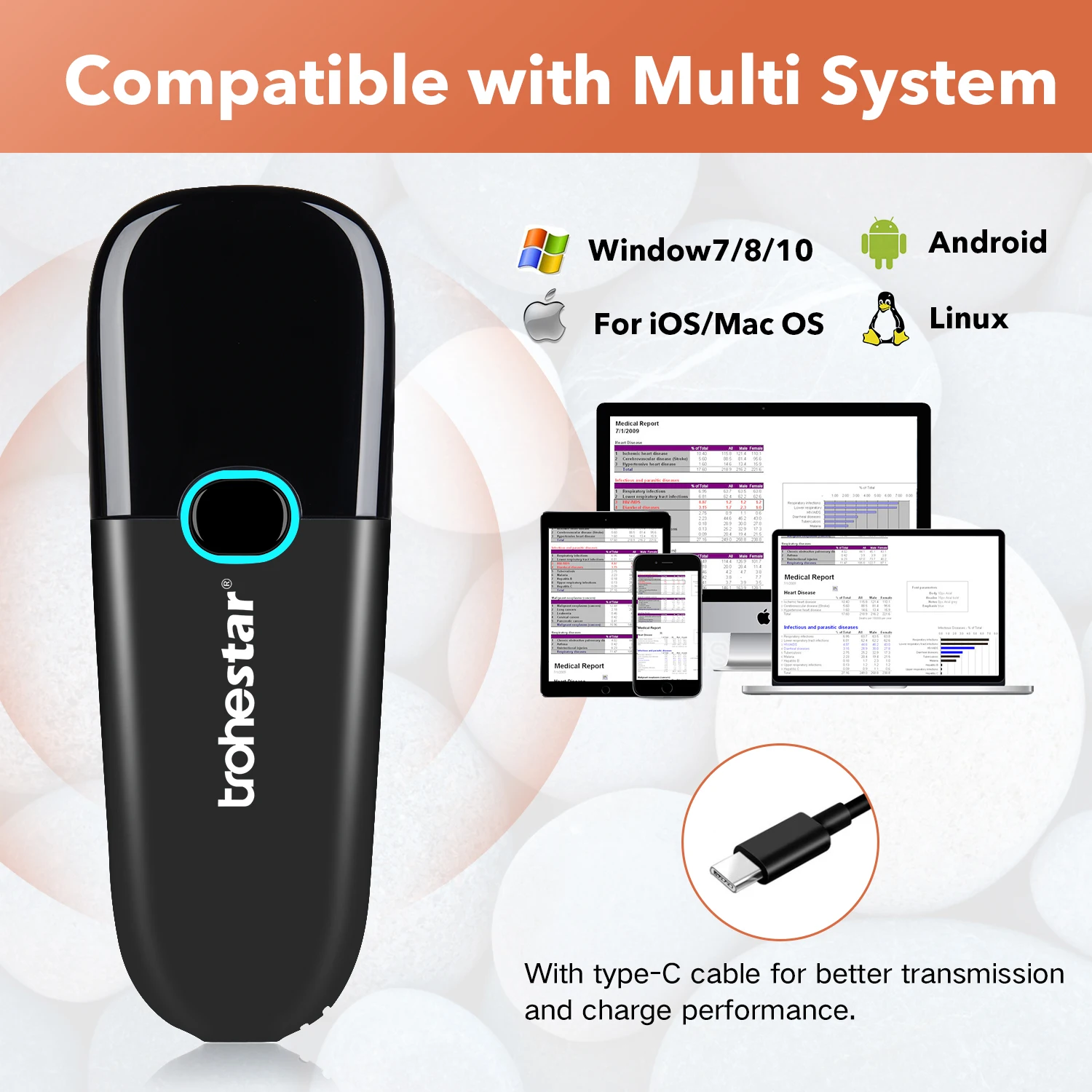 Wireless Barcode Scanner 2D/1D Bluetooth-compatible Function 1D /2D Scanner 2.4GHz Wireless & Wired Connection Barcode Reader