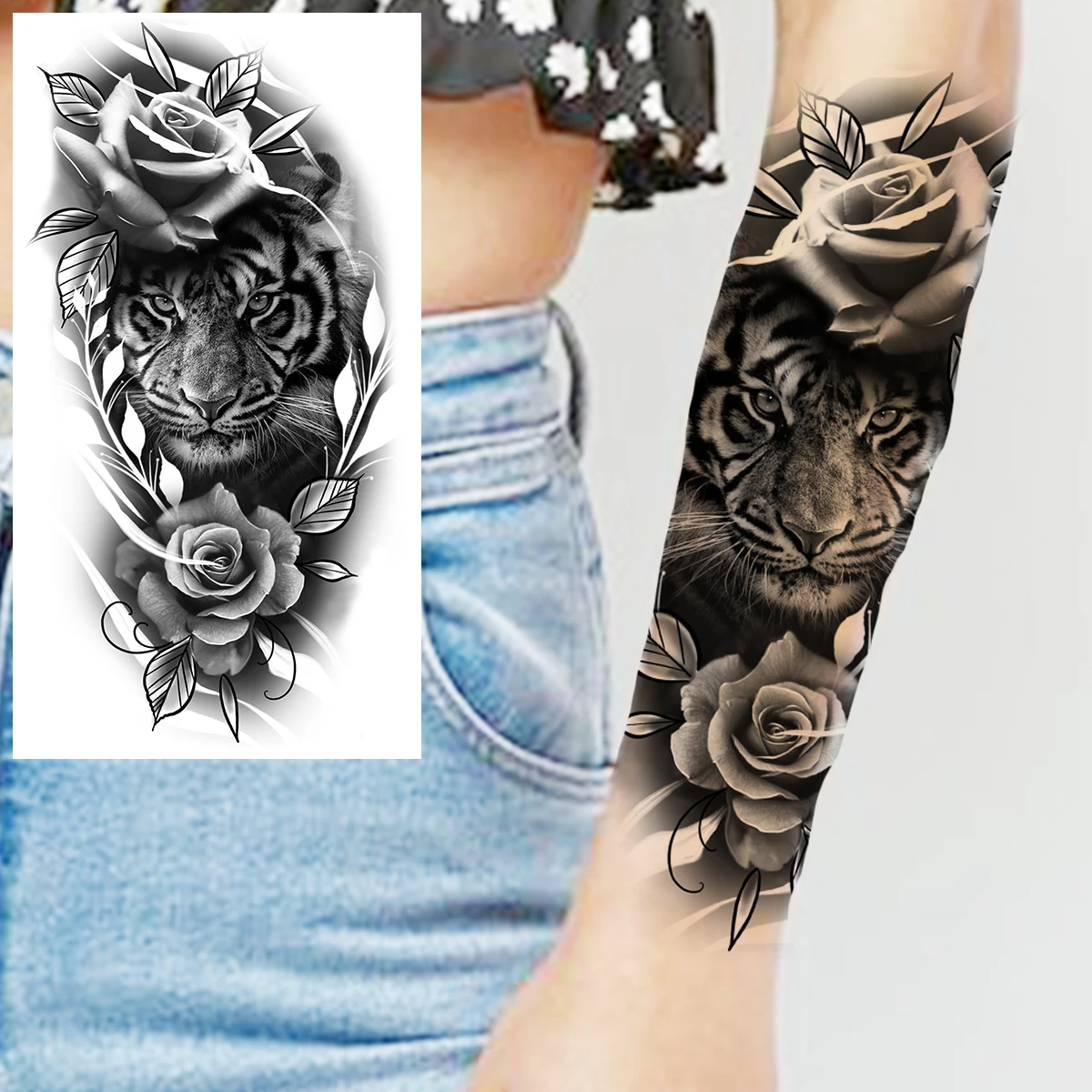 Black Military Temporary Tattoos For Men Women Adults Lion Compass Tiger Pirate Ship Fake Tattoo Sticker Forearm Body Tatoos