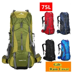 75L Men Women Outdoor Hiking Travel Backpack Large Capacity Waterproof Hunting Camping Climbing Bag Sports Rucksack Rain Cover