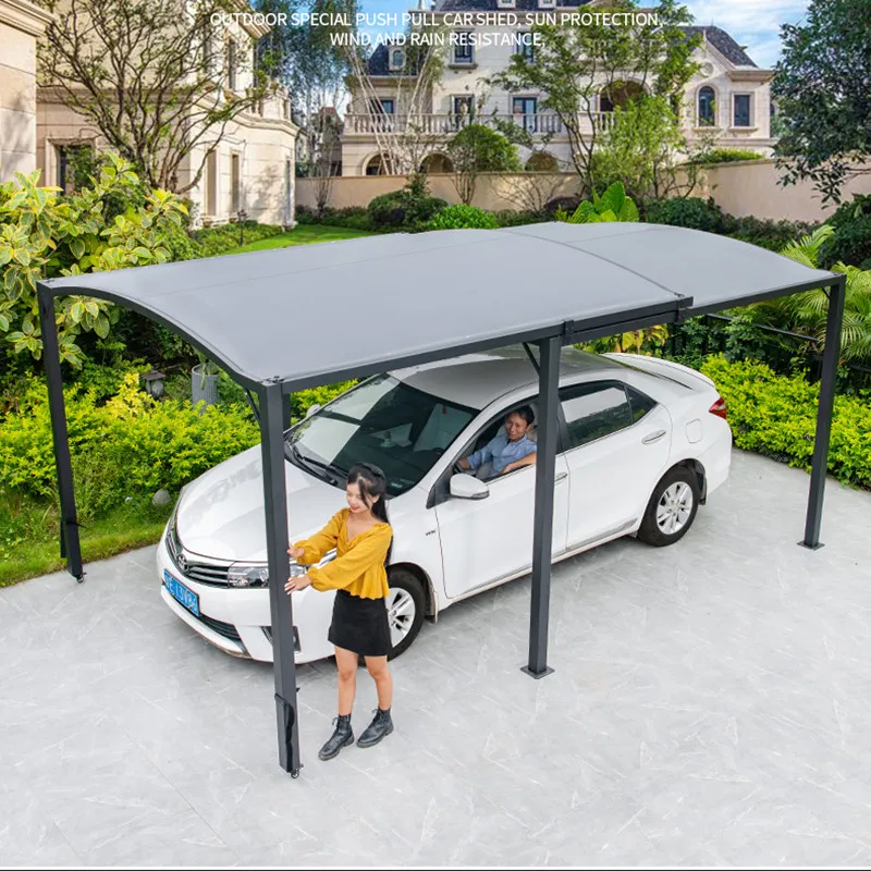 

2.9x5.5meter Steel frame polyeter fabric canopy Car shadeport Outdoor awning sliding retractable Carport rain shelter terrace